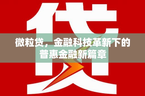 滦南微粒贷，金融科技革新下的普惠金融新篇章